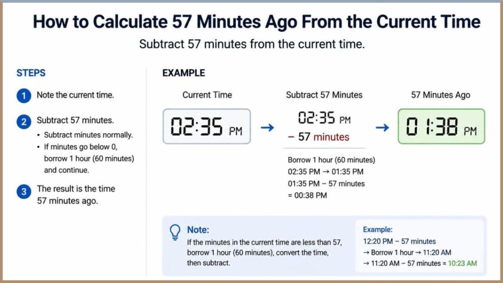 How to Calculate 57 Minutes Ago From the Current Time